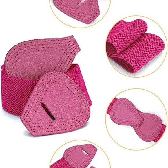 Allegra K Interlock Buckle 8-shaped Faux Leather Elastic Belt Cinch Waistband - Picture 2 of 4